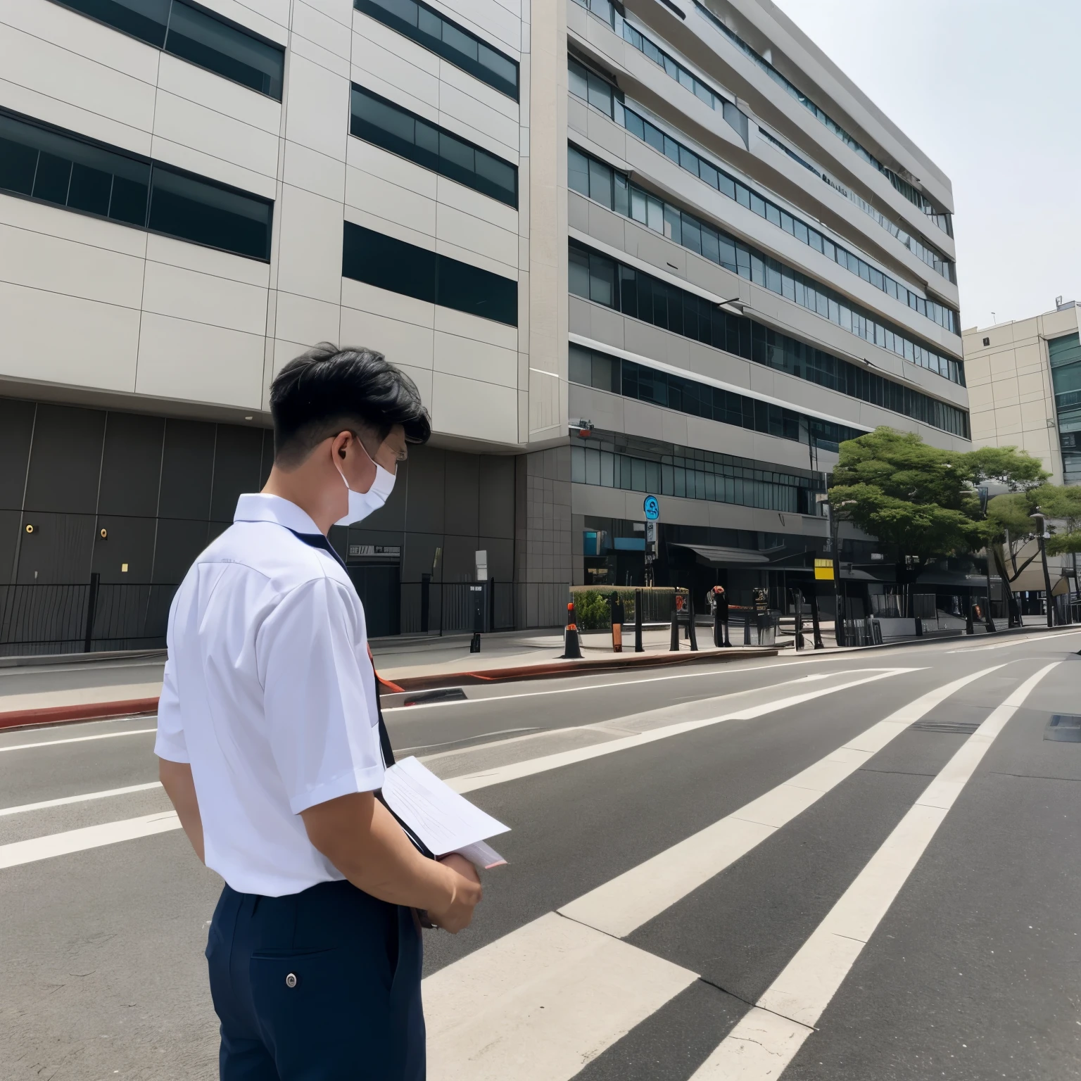 A male equipment worker wearing a Tokyo Gas uniform inspects building equipment.