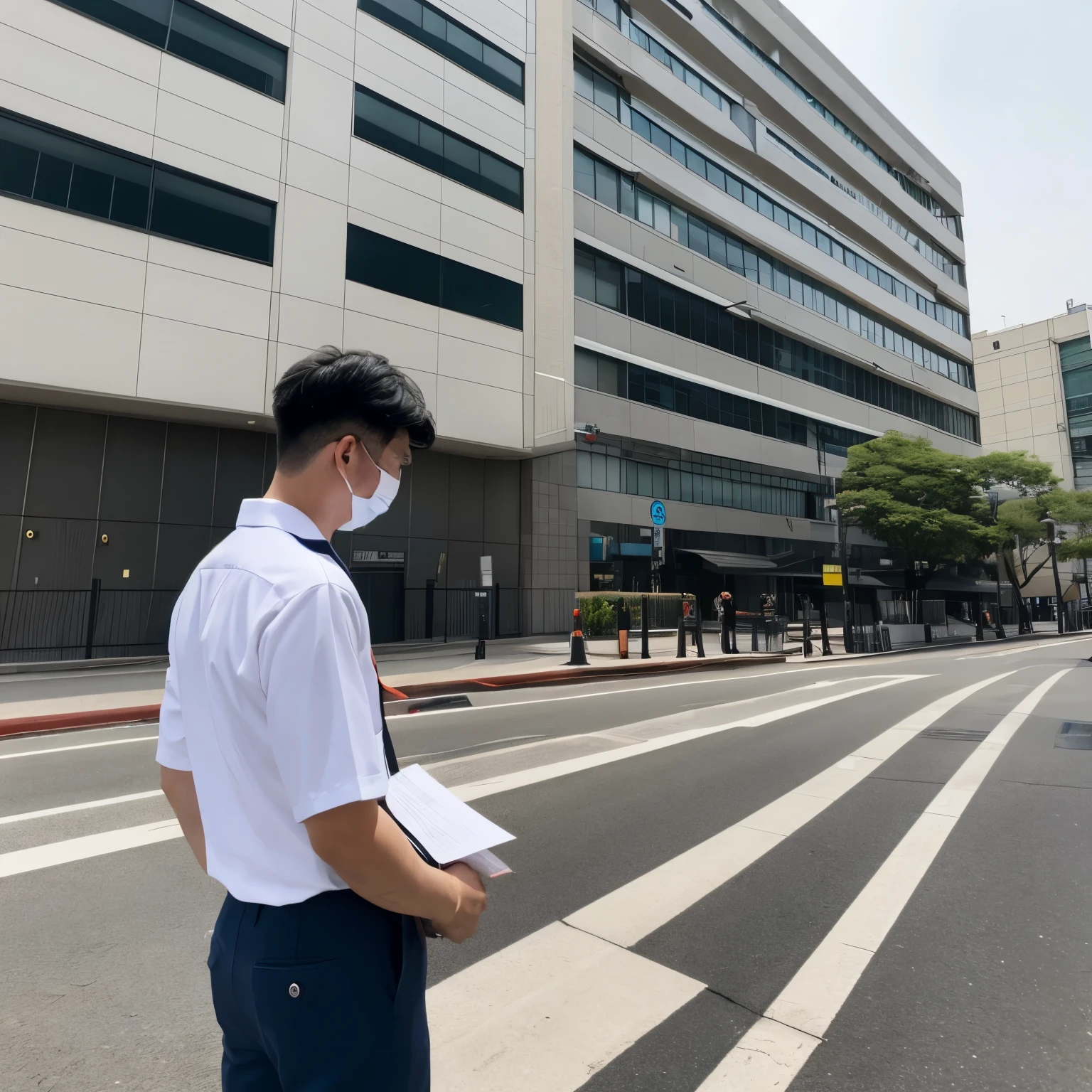 A male equipment worker wearing a Tokyo Gas uniform inspects building equipment.