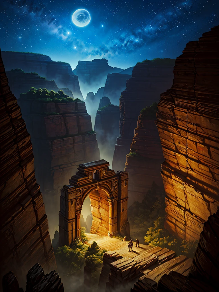 （（（masterpiece、Highest image quality、highest quality、highly detailed unity 8ｋwallpaper）））、（fantasy、Grand canyon）、night、beautiful starry sky、octans