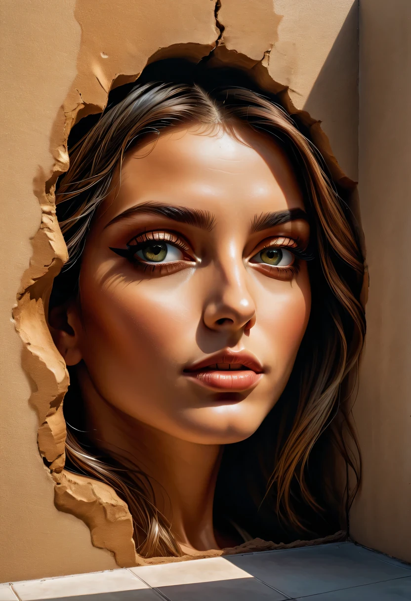 (best quality,4K,8k,high resolution,masterpiece:1.2),Super detailed,(actual,photoactual,photo-actual:1.37),Optical illusion art,mural,3D artwork,
puzzling vision,astounding masterpiece,actual optical illusion,hyperactual painting,impeccably detailed,Impressive depth perception,appear from the wall,
trompe l'oeil effect,visual impact,Impressive technology,perfect execution ratio,Meticulous attention to detail,perfect realism,mesmerizing artwork,Illusion of depth,
seemingly three dimensional,lifelike,bright colors,Amazing perspective,perceptual deception,Impressive craftsmanship,Distorted reality,hallucination effect,Incredible optical illusion,
Draw shadows and highlights expertly,Impressive textures and shading,Impressive creativity,Jaw-dropping artwork,Professional use of light and shadow,Impressive depth and perspective play