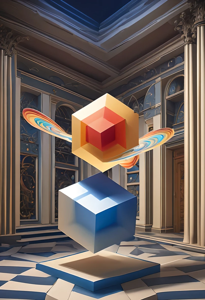 Optical illusion art,Four-dimensional space,digital matrix,Trompe l'oeil painting,three dimensional,3D,Hallucinations,masterpiece,Reality