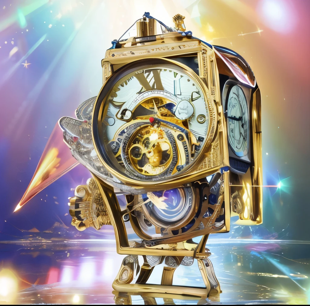 mechanical clock rounded clear high resolution highest quality highest quality masterpiece golden shining bright antique