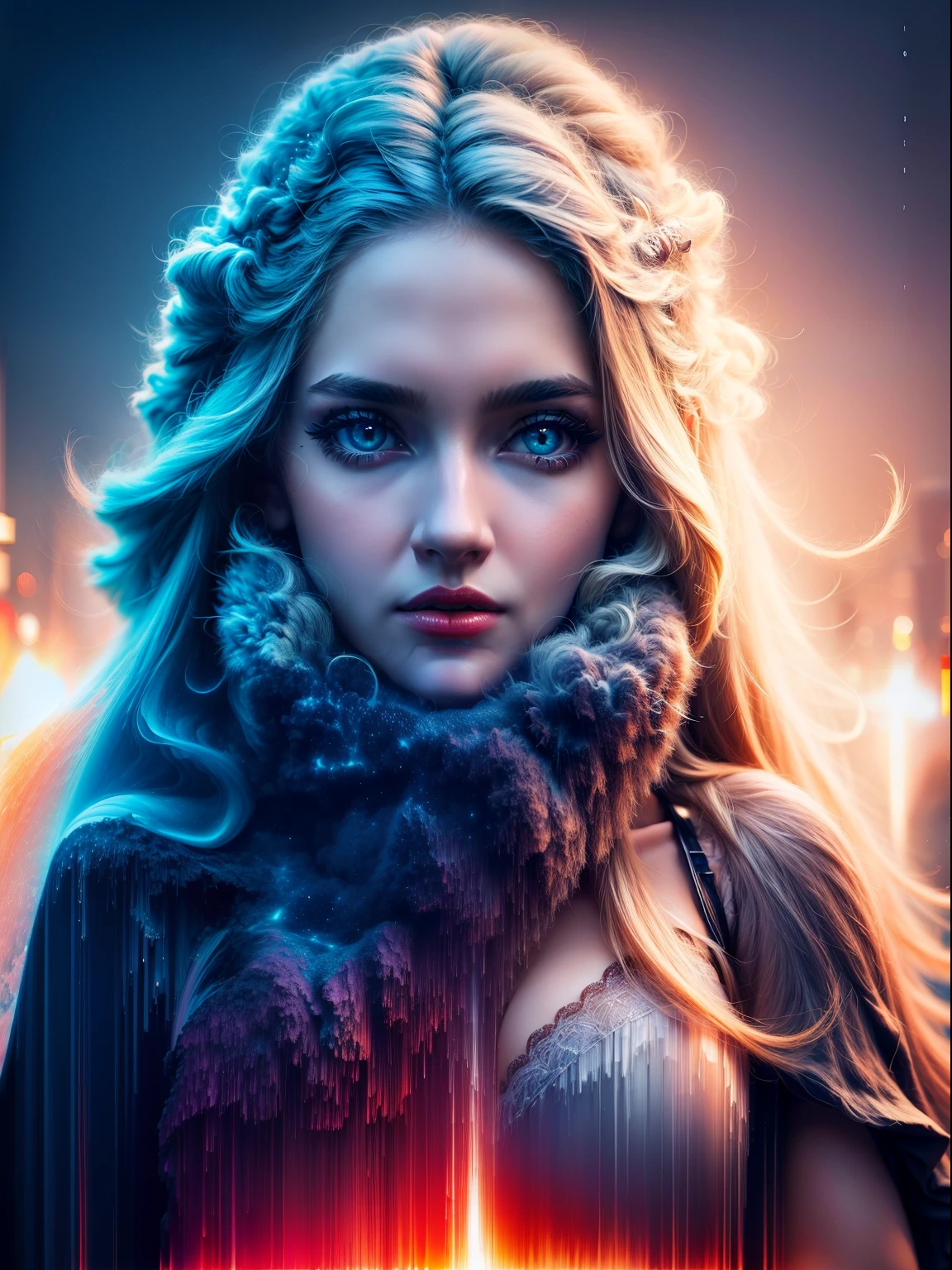 pixel sorting, very pretty girl emerged in eternal tera stream of everlasting data flowing through infinite light dispersion loop in the world of chaotic undulation optical illusions, celestial outerworld, lut, hdr, dramatic light, digital art, redshift render, raytraced image, behance hd
