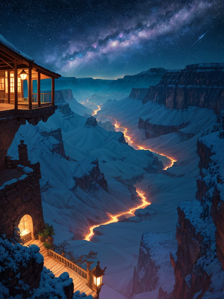 (((masterpiece、Highest image quality、highest quality、highly detailed unity 8kwallpaper)))、(fantasy、Grand canyon)、night、beautiful starry sky、octans