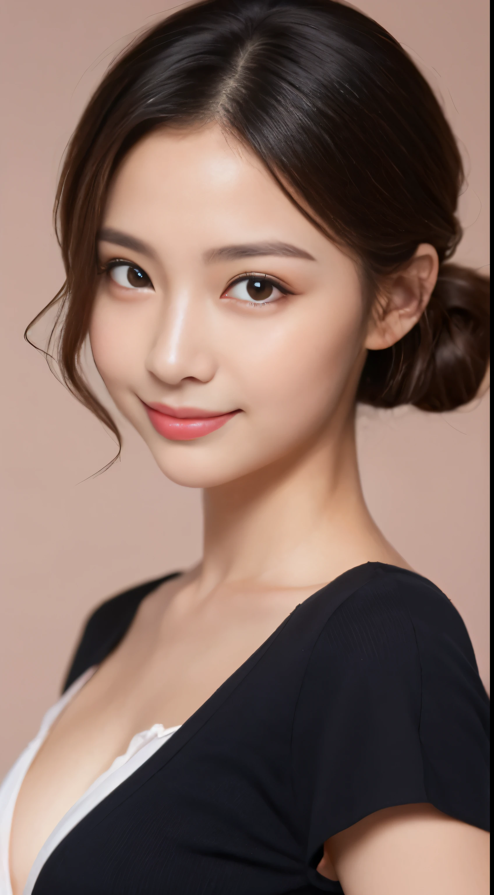 ((best image quality, 8K, masterpiece:1.3)), 1 girl, Beautiful woman with slender abs:1.3, (casual hairstyle, :1.2), Pink camisole,extra large,the skin is very white,Extra-fine face, fine eyes, double eyelid,smile。Take pictures in cute poses,numbers are very bad,small small waist,super big breasts,close,close chest,white skin,The background is casual,close Shot Shot