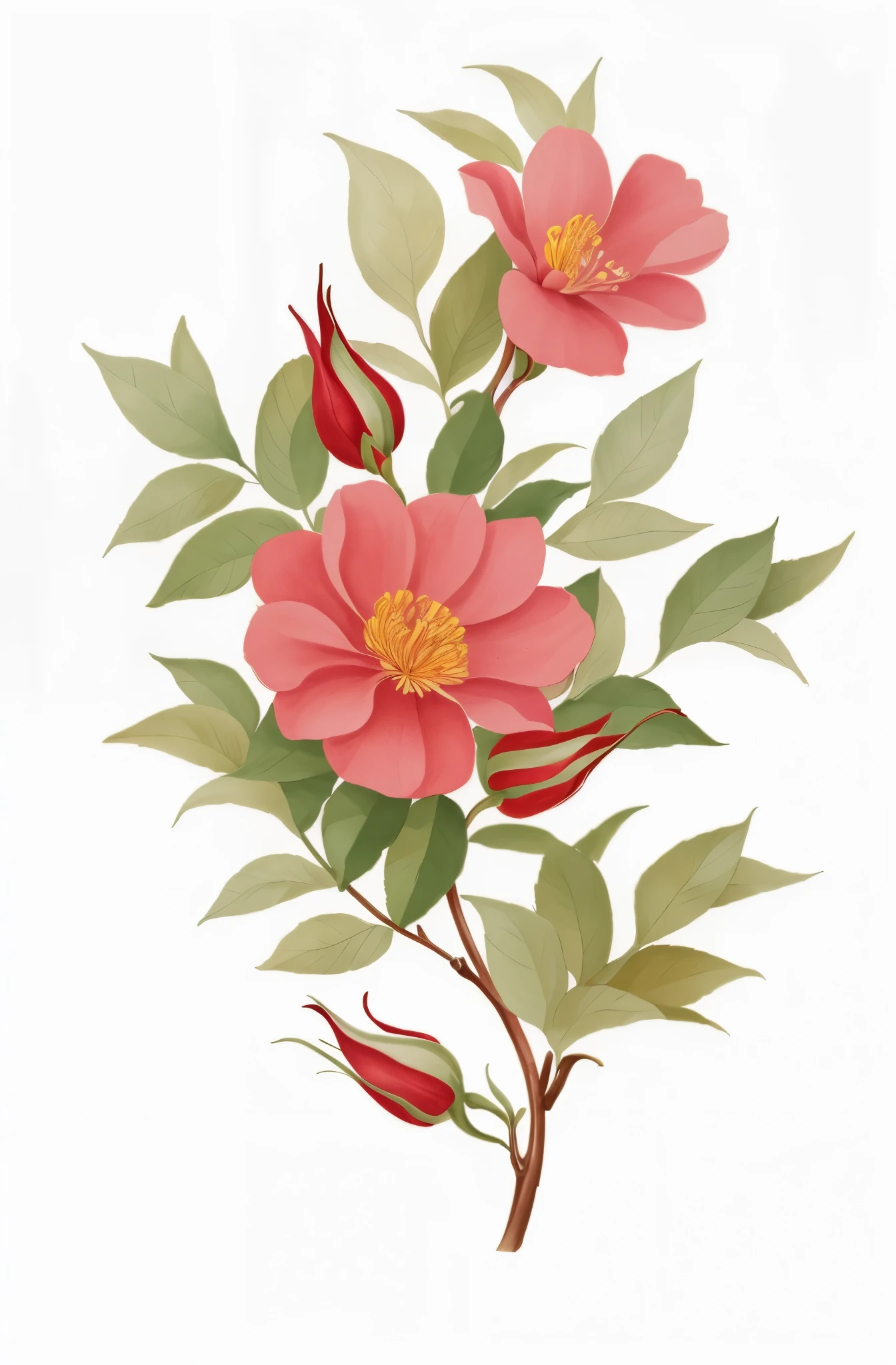 there is a picture of a flowers on a white background, smooth botanical illustration flower with high res and detailed with leaf, botanical illustration flower with beautiful, pairre joseph redute, style elega