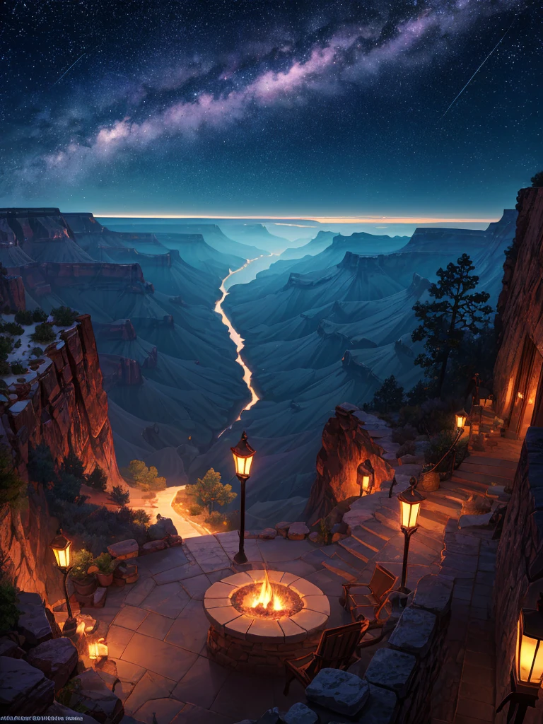 (((masterpiece、Highest image quality、highest quality、highly detailed unity 8kwallpaper)))、(fantasy、Grand canyon)、night、beautiful starry sky、octans