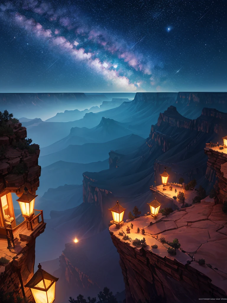 (((masterpiece、Highest image quality、highest quality、highly detailed unity 8kwallpaper)))、(fantasy、Grand canyon)、night、beautiful starry sky、octans