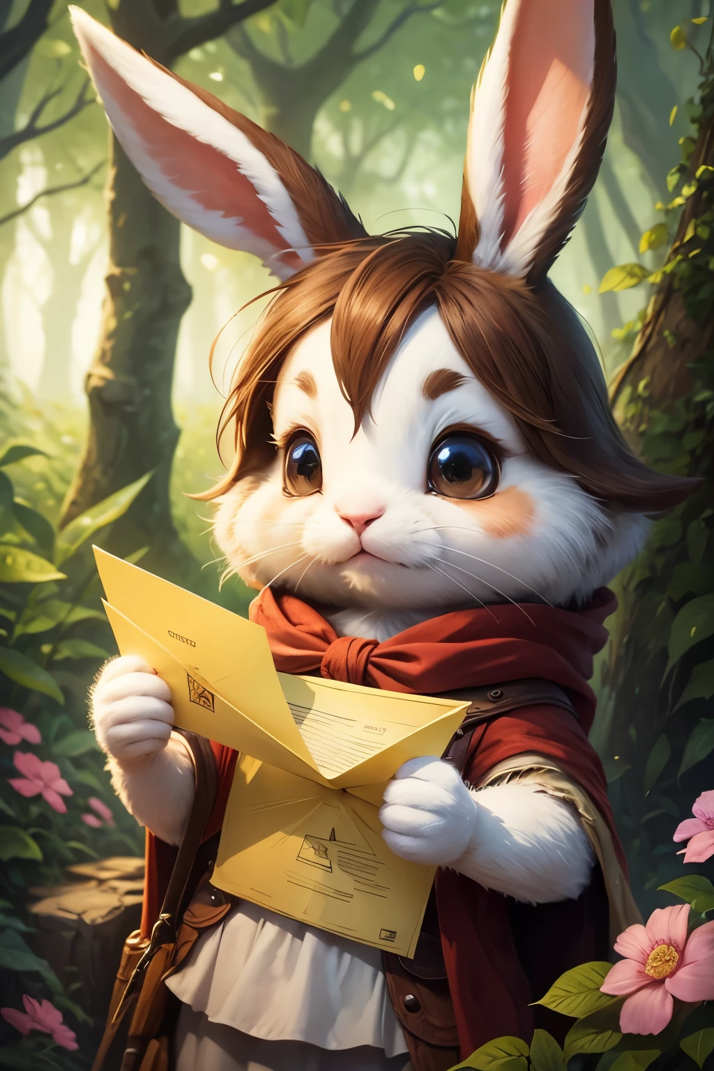 Bunny holding an envelope in Everdell style