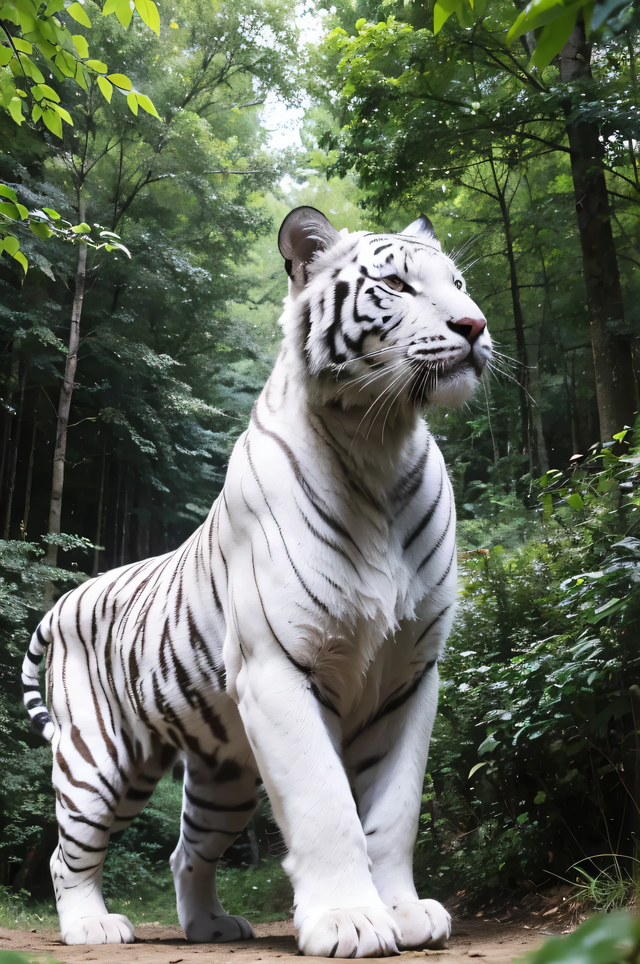 Huge white tiger，in the woods