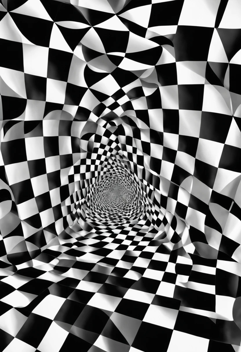 black and white pattern, Ray traced images inspired by MC Escher, No splashing, Optical illusion, pattern with Optical illusion, an Optical illusion, confusing Optical illusion, Optical illusions, There are black squares on the 4 corners, checkered motiffs, checkerboard background, creating an Optical illusion, Plaid, Optical illusion art, black dots