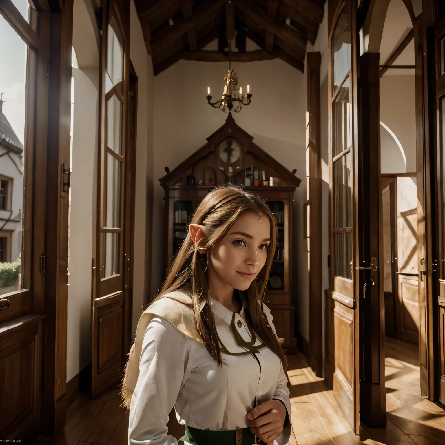 (masterpiece), (elf), (((facing away))), full frame
expressive eyes, happy, enthusiastic, German uniform
indoors, village