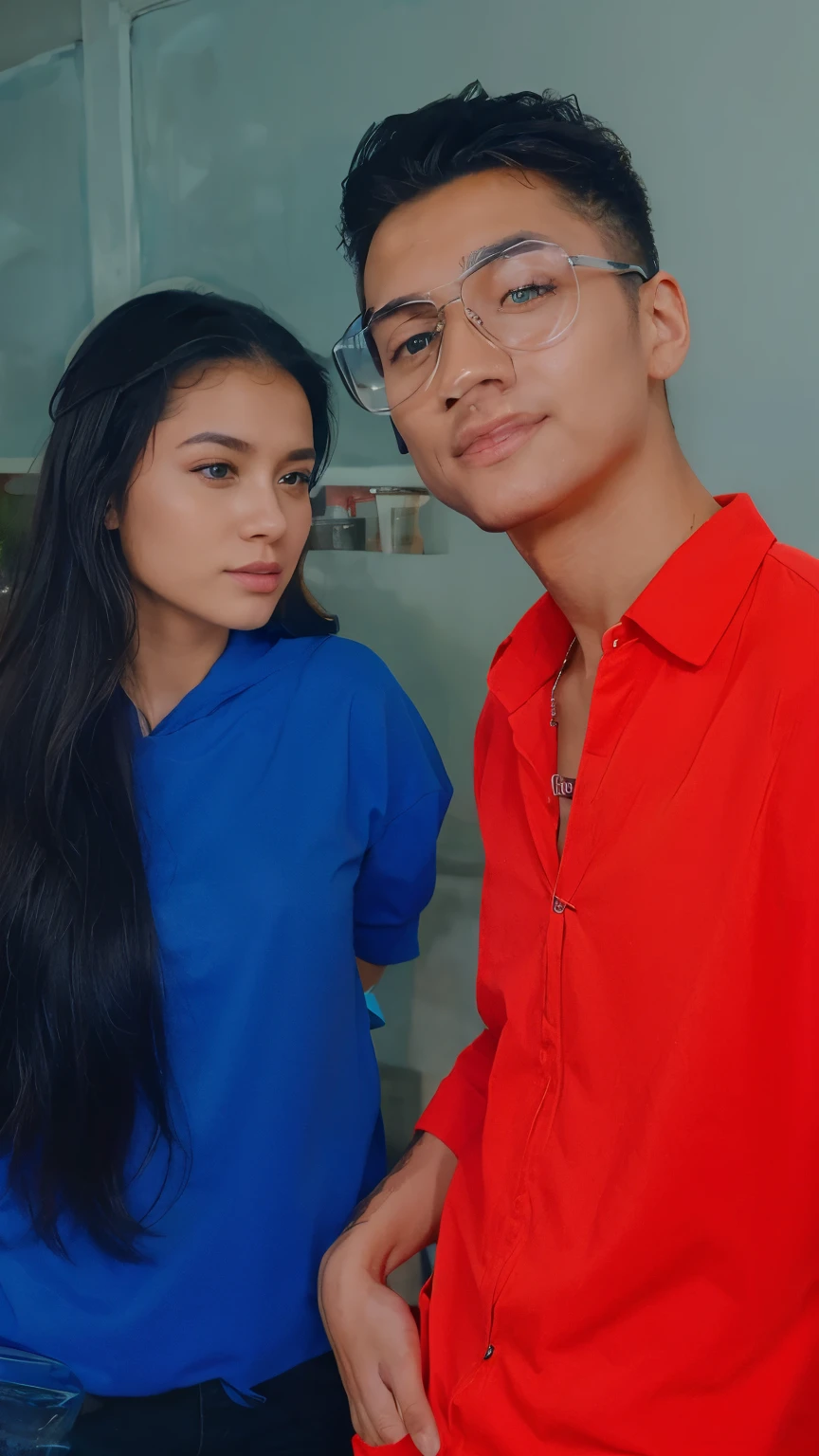 Me and my gf coffee shop futuristic background realistic realistic face