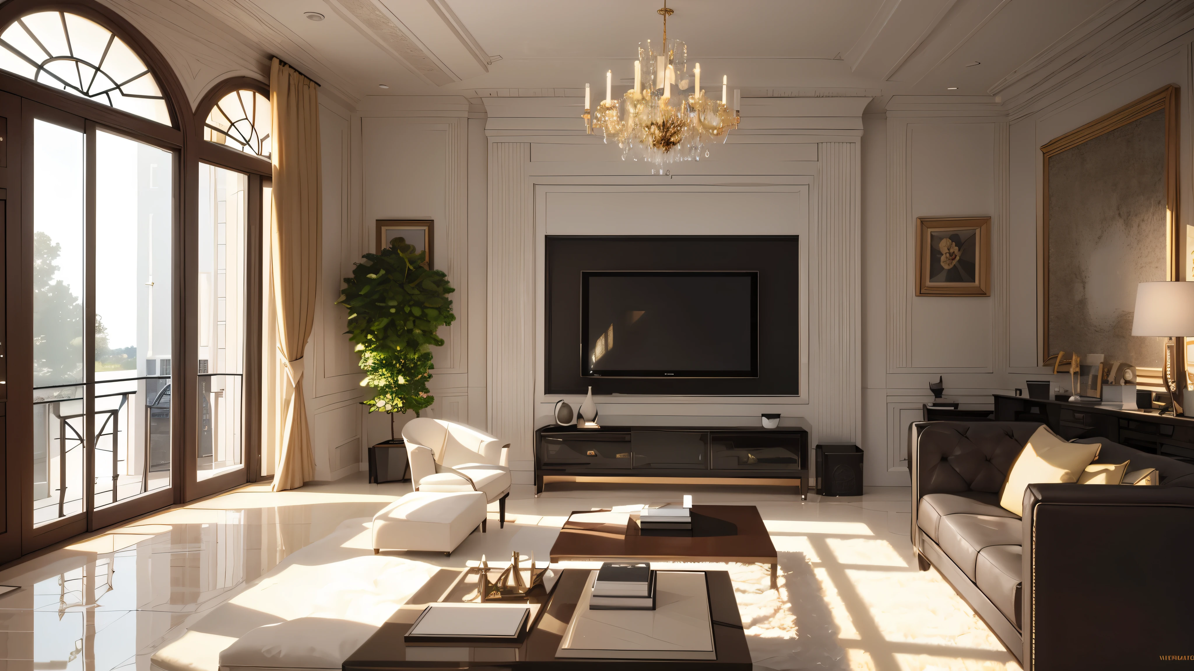 You are a famous interior designer、You have been asked to create a 3D image of a modern large room. Create a harmonious environment with modern and minimalist furniture. Including garden interior.
