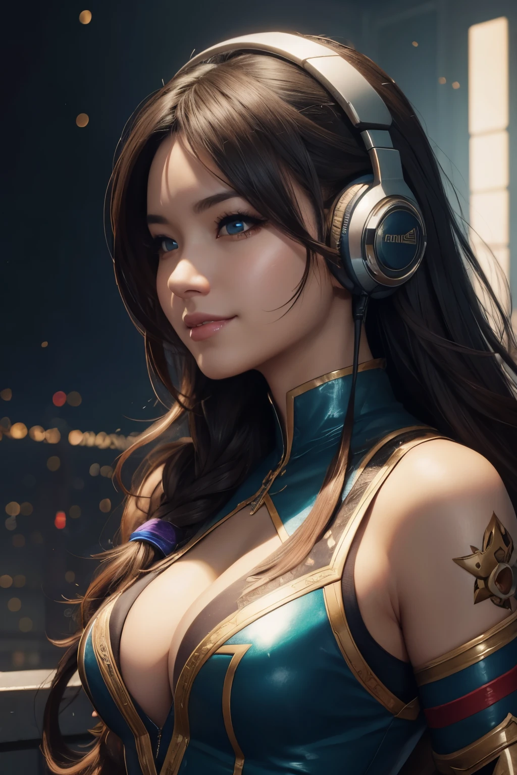 a close up of a girl with headphones on smiling, 8k artgerm bokeh, rossdraws global illumination, league of legends character, stanley artgerm lau, extremely detailed artgerm, style artgerm, ross tran style, ig model | artgerm, rossdraws cartoon vibrant, artgerm lau, trending artgerm