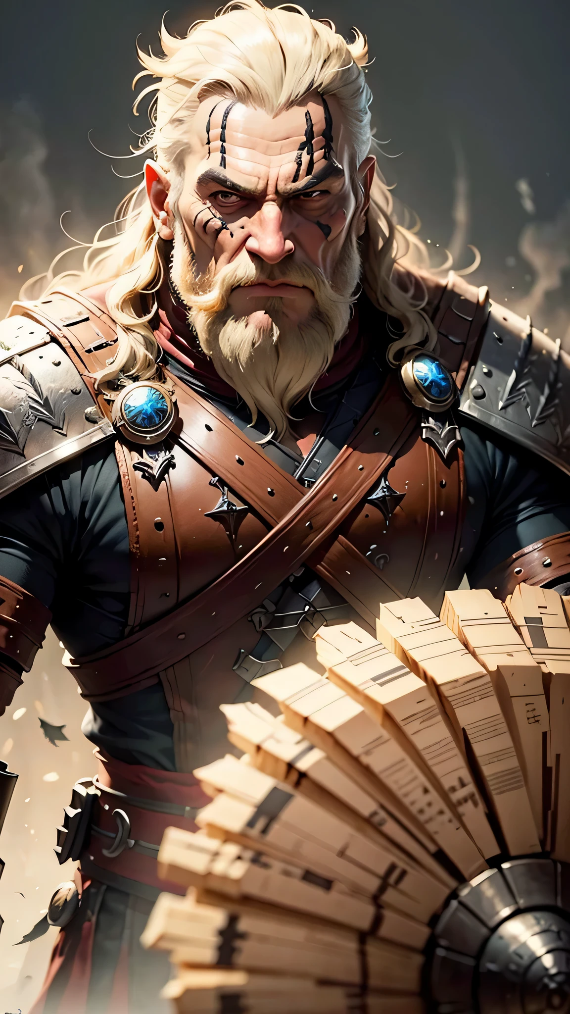 guerreiro berserker, cicatrizes no rosto, encarando o espectador, segurando um machado viking, extrema furia, hatred, raiva, berserker, estilo line age rpg, ultra detalhado, ultra realista, 8k
