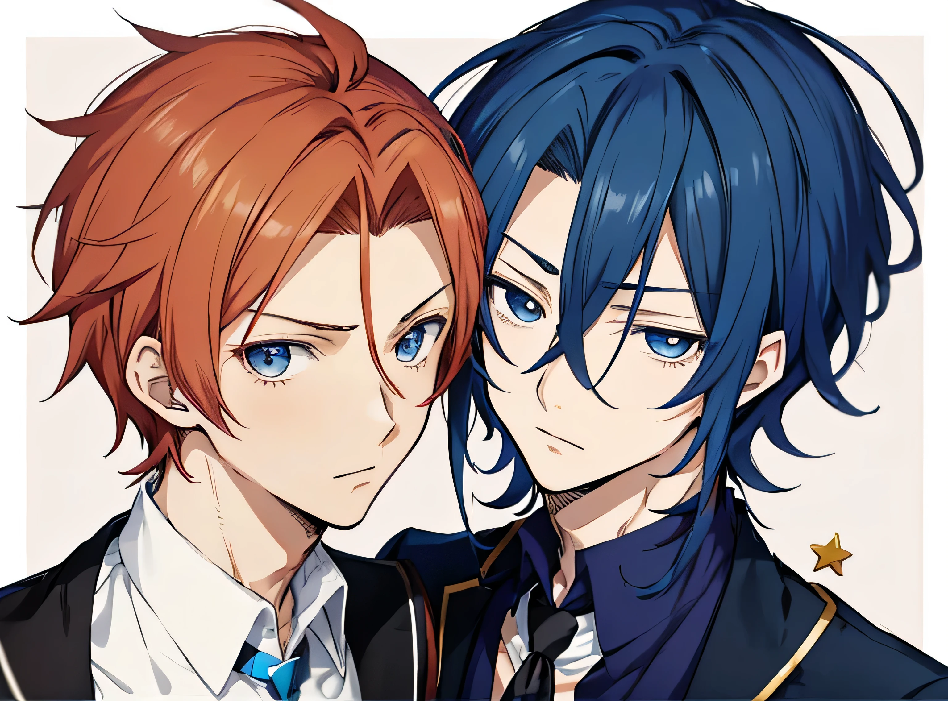 額に星が付いたanimeの少年, 2人のanimeのハンサムな男性, Sirius A and Sirius B, 「anime」pin to, A cute boy, 青い目をした背の高いanimeの男, beautiful boy, in animeスタイル, Akihiko Inoue and Ross Tran, male animeスタイル, sugar, animeスタイル, they are siblings, by Ike no Taiga
