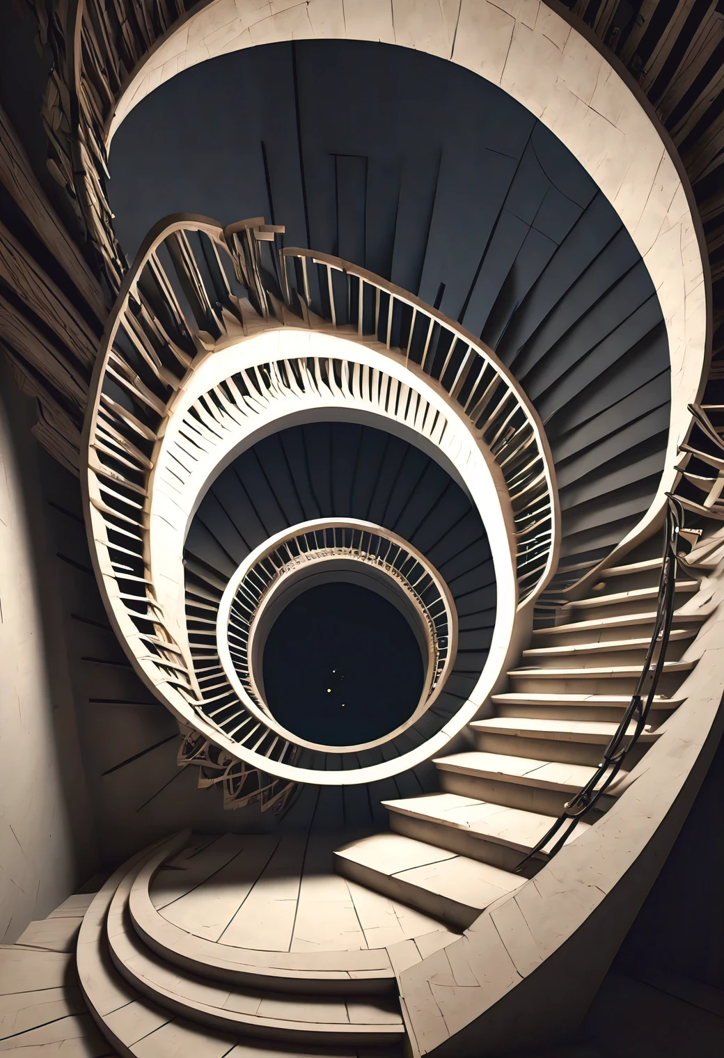 (Trick Art, optical illusion that appears to move), stairs, Spiral hole, masterpiece, best quality, high resolution, absurdres, unreal engine render, high quality render, deep focus, light particles, glow light
