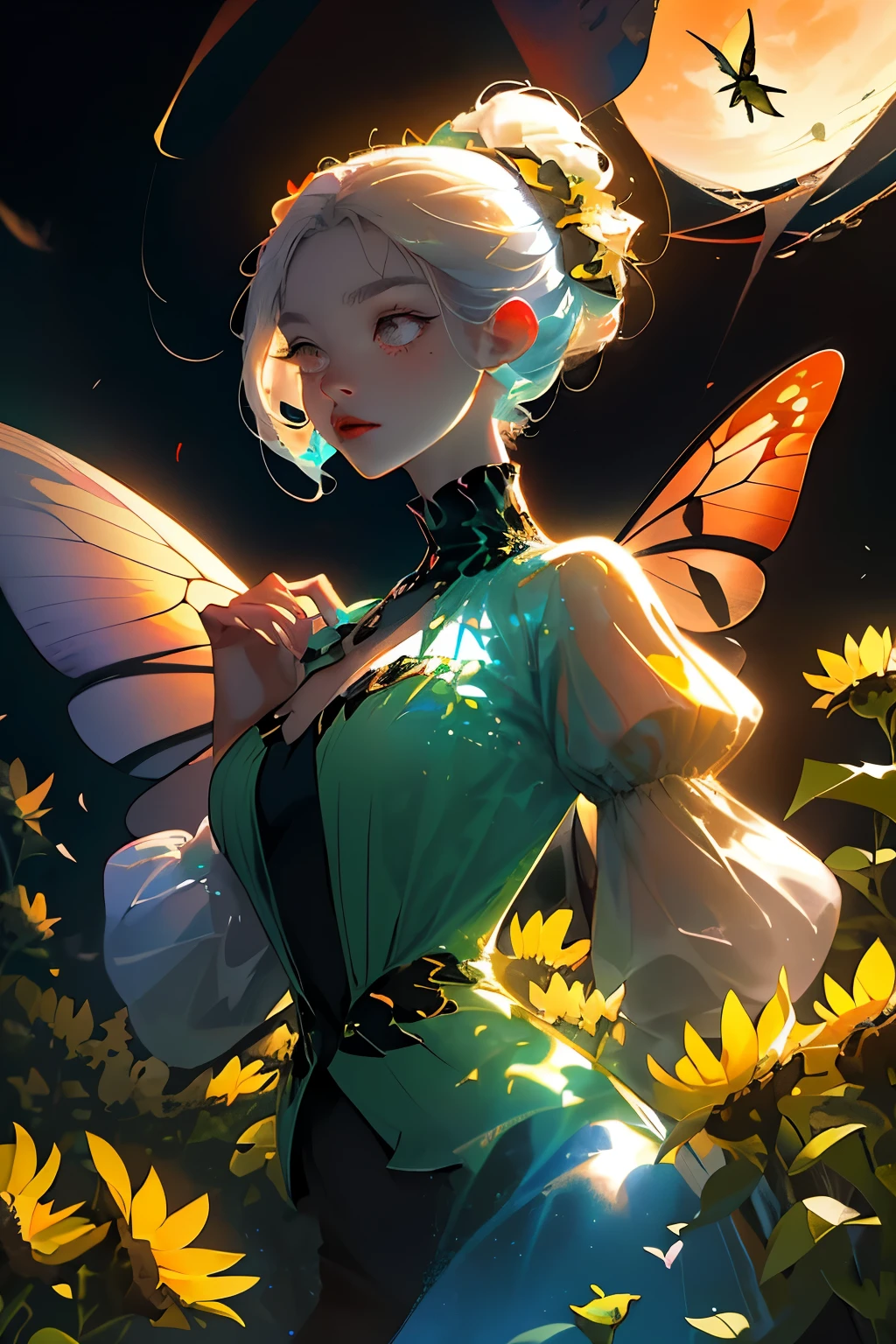 In a breathtaking expanse where sunflowers towered taller than architectural giants' houses, resided a unique ladybug named Luna, encircled by a secret as vivid as a rainbow. Distinctively set apart from her kin, adorned in classic red and black, Luna flaunted a luminous silver coat and translucent wings that swayed like ethereal, stained glass butterflies. Whilst her fellow ladybugs occupied themselves with the mundane consumption of aphids, Luna endeavored to fulfill her audacious aspiration of pirouetting on moonbeams and cultivating friendships with elusive fireflies.
