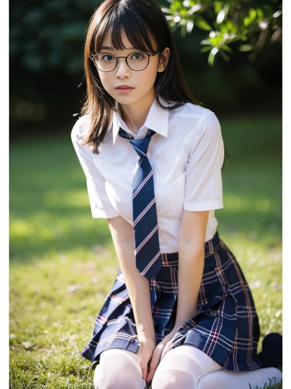 (I can see my underwear)、((細いeye))、((細いeye))、((細いeye))、(8K、生picturegraphy、highest quality、masterpiece:1.2),、there is a small one、(flat chest)、(flat chest)、(flat chest)、(flat chest)、(flat chest)、(being thin)、pale skin、Whitening、dark look、skinny,Glamour,pale skin肌,Cheeky,School,looking at the viewer,Looking at the front,Muchimuchi,high-pitched clothes,erotic,student,white skin,knees,((black pantyhose)),absurd,small face,,I can see the forehead,額の左右からぶら下がっている前hair,(cold look,eyeがきつめ,glare,bullish,get annoyed)、masterpiece,highest quality、Super high resolution,生picture,Len,beautiful feces,one person, solo,glasses,,dark look,small breasts,whole body,(まるglasses),JK ,high school girl,japanese woman, (Photoreal:1.37)、photon mapping,realistic、beautiful woman,かわいいsmall face,ブラウンeye、black socks、(red bow tie)、radio city、物理ベースのLenダリング、depth of field rally background、picture,body,beautiful feet, long legs, thin legs,(前hairが見える), hair, lips, green_eye, nose soft,(light blue shirt), (Navy, blue and white plaid pleated skirt), kneesが見える,thin clothing,, thigh, black cotton socks,Nogizaka idol, , japanese id