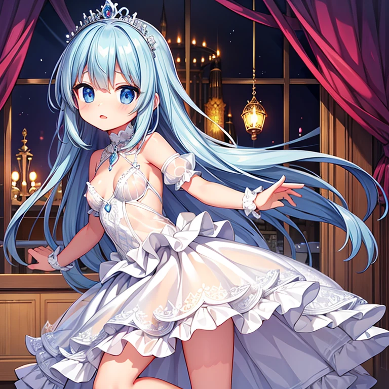 high quality,high resolution,Princess,Sheer dresses,See-through,Small tiara,Ornate decoration,cute face,Castle,show nipples,small breasts,Pussy