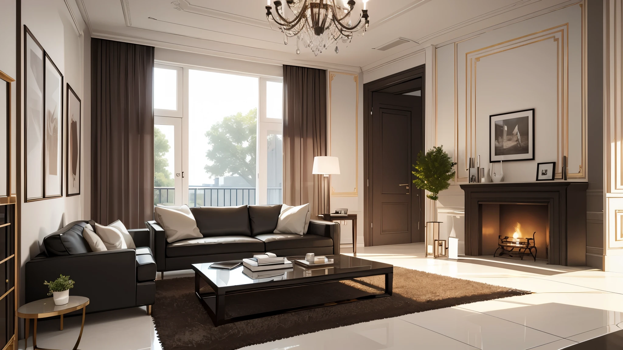 You are a famous interior designer、You have been asked to create a 3D image of a modern large room. Create a harmonious environment with modern and minimalist furniture. Including garden interior.