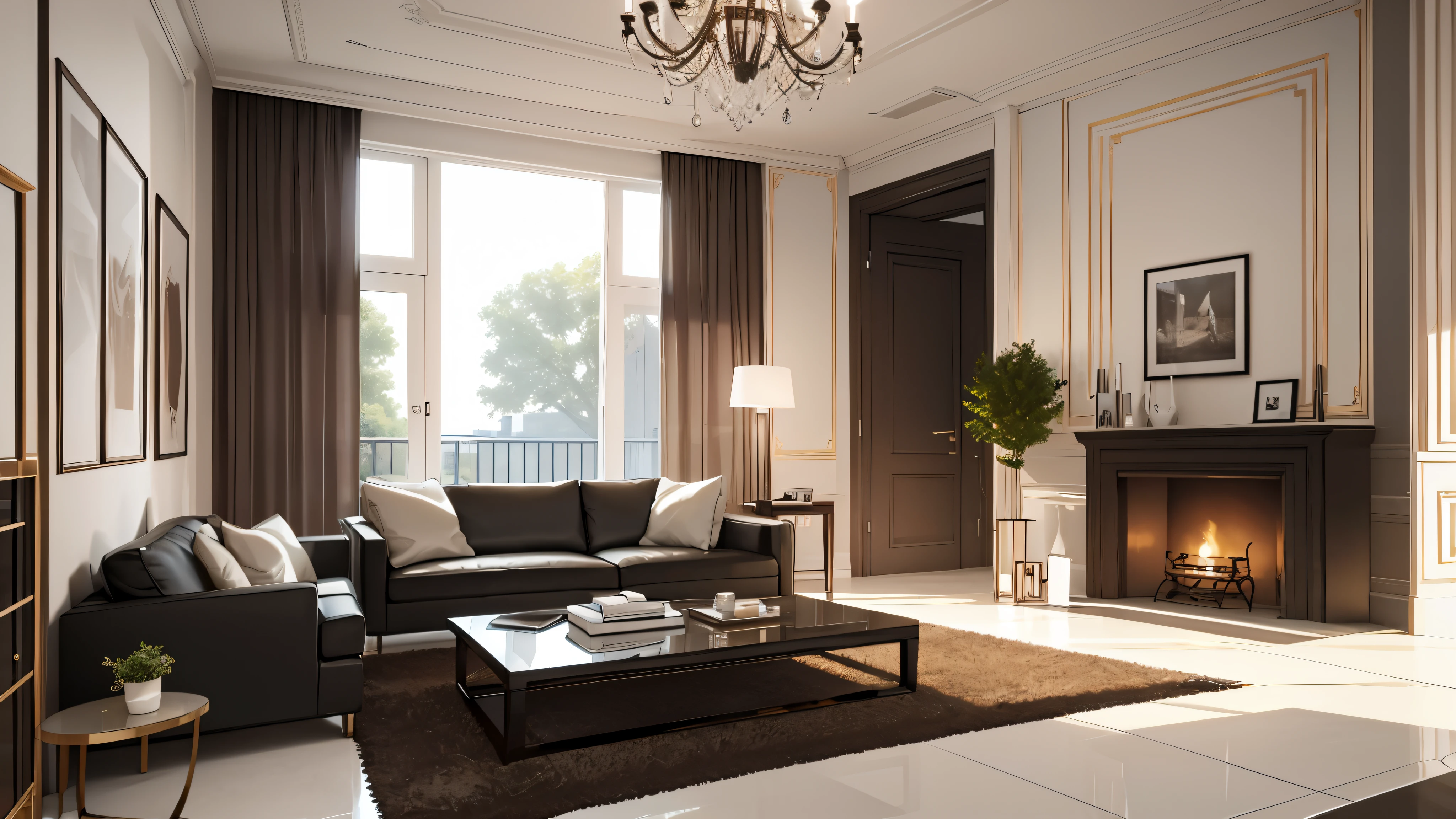 You are a famous interior designer、You have been asked to create a 3D image of a modern large room. Create a harmonious environment with modern and minimalist furniture. Including garden interior.