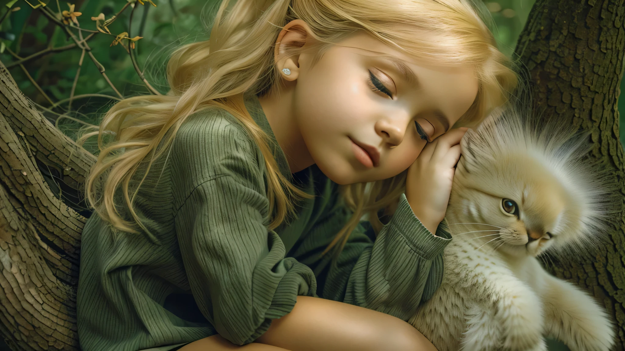 there is a portrait of a blonde child on the floor with a candle, Noite de Sonho, Noite com lua e vela, cena noturna espiritual, Deusa do sono,