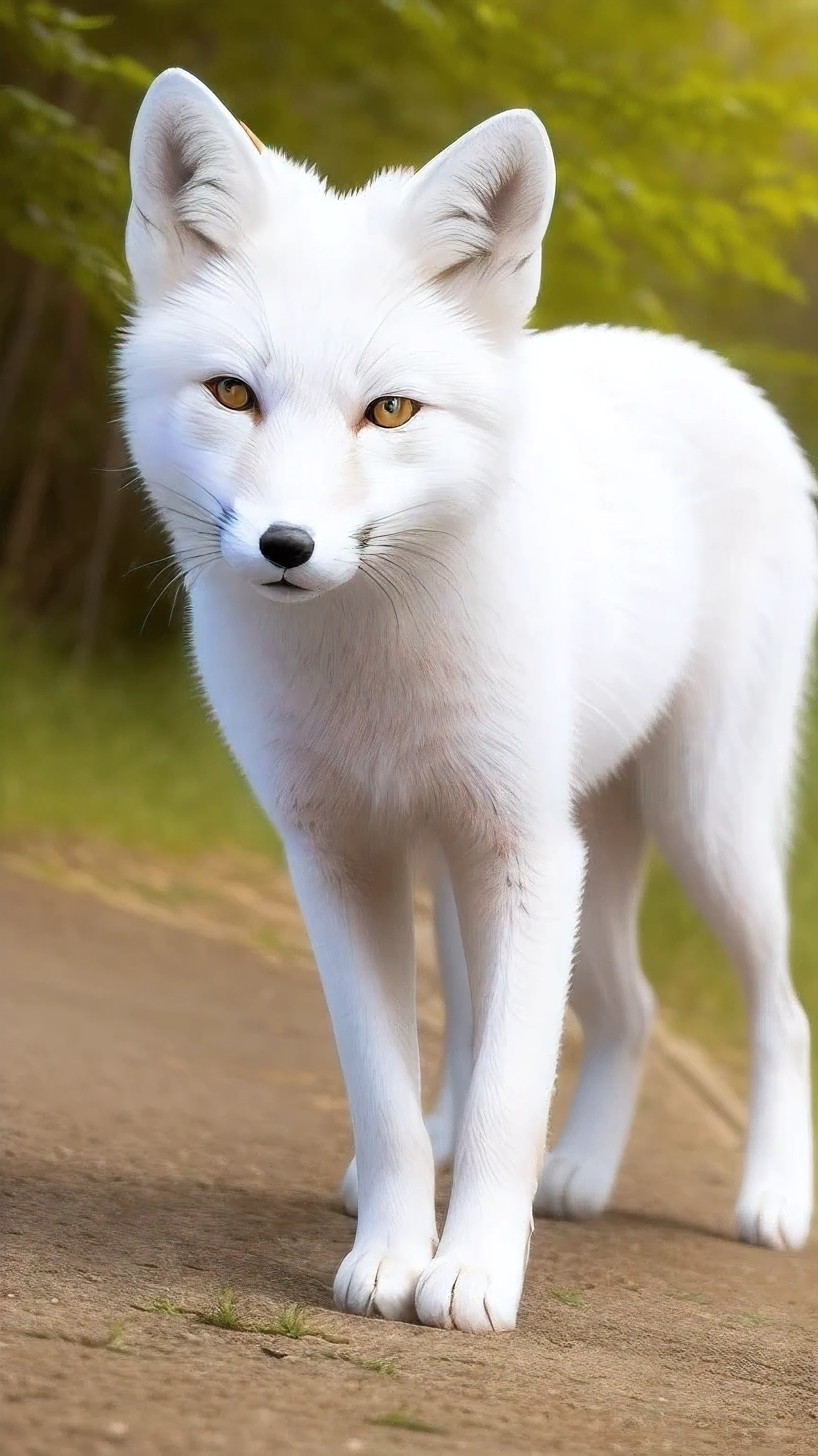 masterpiece, ((a white fox)), best quality, front view, all fours, 8k, 4k, head shot, golden background, temple, a pure white fox, one white fox, お稲荷様, 赤い前掛け, on red carpet, front viewing, head shot, looking at me,