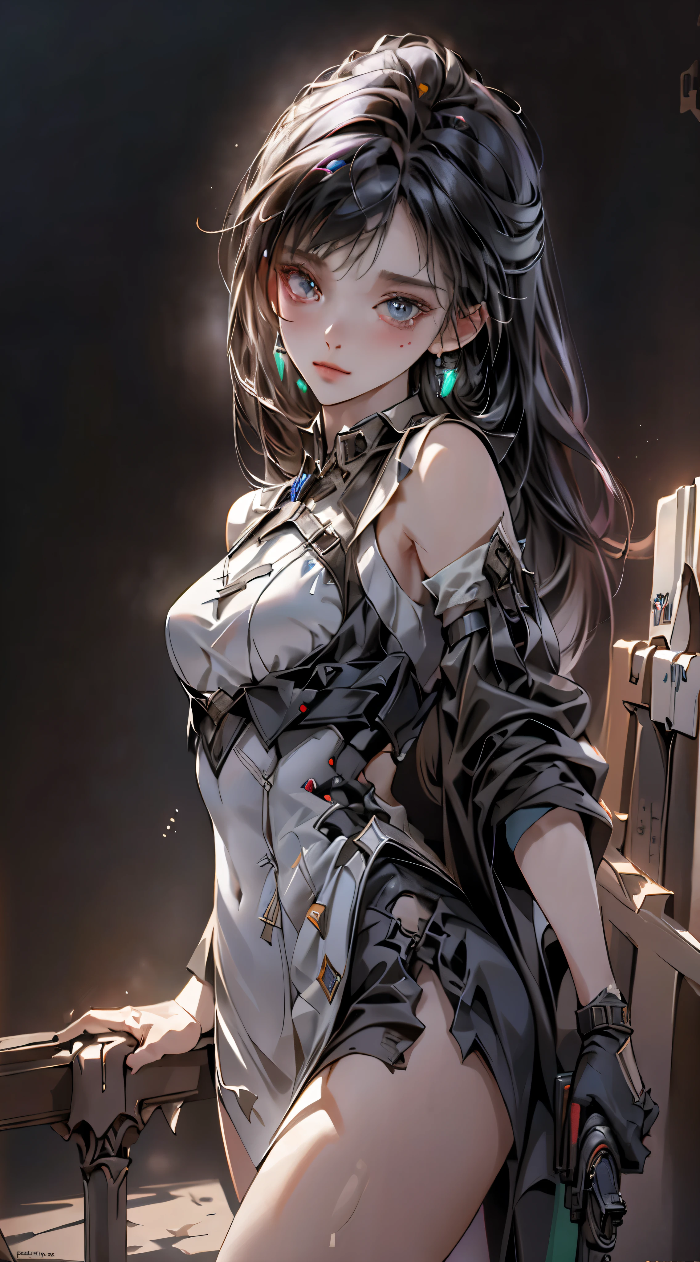 ((highest quality)), ((masterpiece)), (be familiar with:1.4), 。.。.。.3D, beautiful cyberpunk woman image,nffsw(high dynamic range),ray tracing,NVIDIA RTX,super resolution,unreal 5,scattered below the surface,PBR texturing,Post-processing,anisotropic filtering,written boundary depth,maximum clarity and sharpness,multilayer texture,Albedo and specular maps,surface shading,Accurate simulation of light-matter interactions,perfect proportions,octane rendering,two-tone lighting,wide aperture,Low ISO、White balance、Rule of thirds、8,000 students、((Holding an assault rifle))