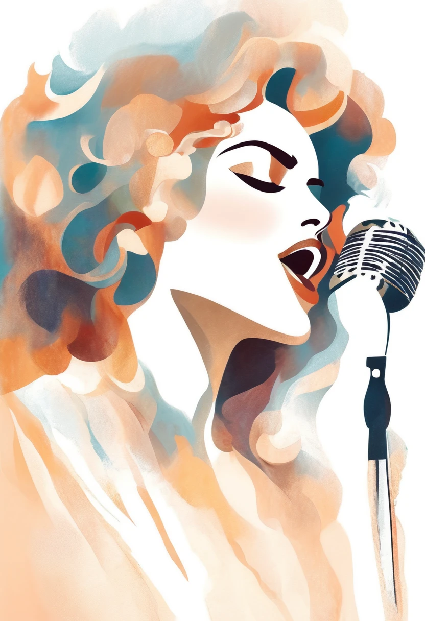 Beautiful woman in profile holding a microphone and singing chanson,An illustration,Portrait