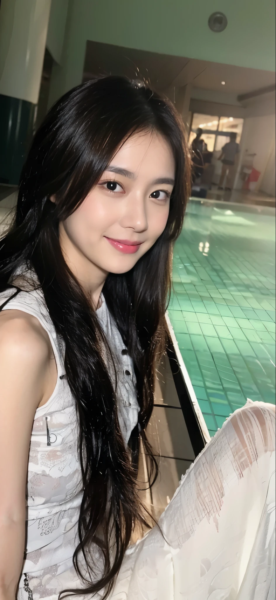 ((Masterpiece, Top image quality, high resolution、alone、shiny skin))(on the table, best quality, actual, super detailed, meticulous, high resolution, 8k wallpaper), Close-up portrait of a beautiful woman, Chariada, smiling, light brown messy hair, Perfect dynamic composition, 美丽meticulous的眼睛, Just like the cover of a fashion magazine, on campus