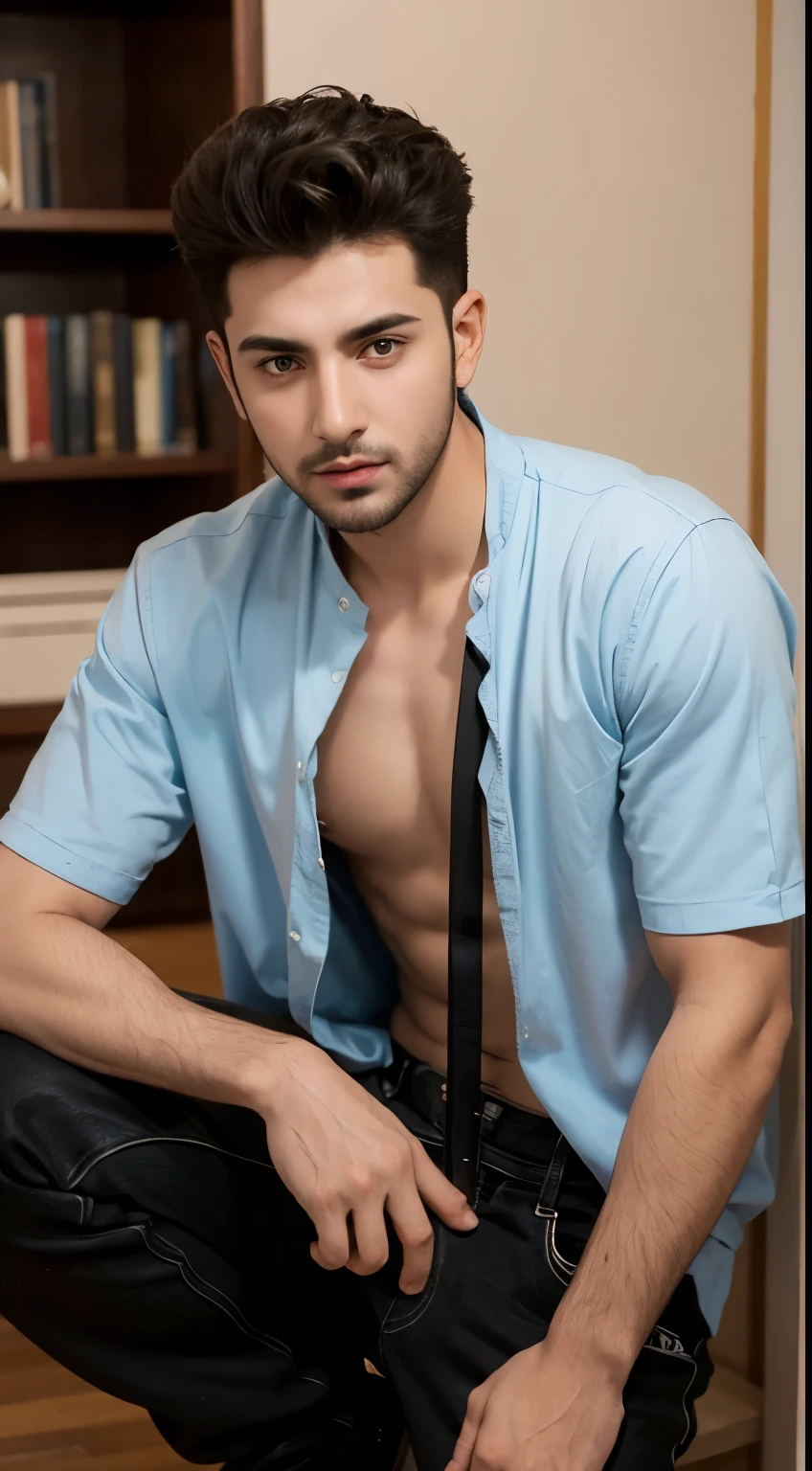 A young handsome guy name Samer with spiky hair a temperamental cool and flirtatious guy standing alone