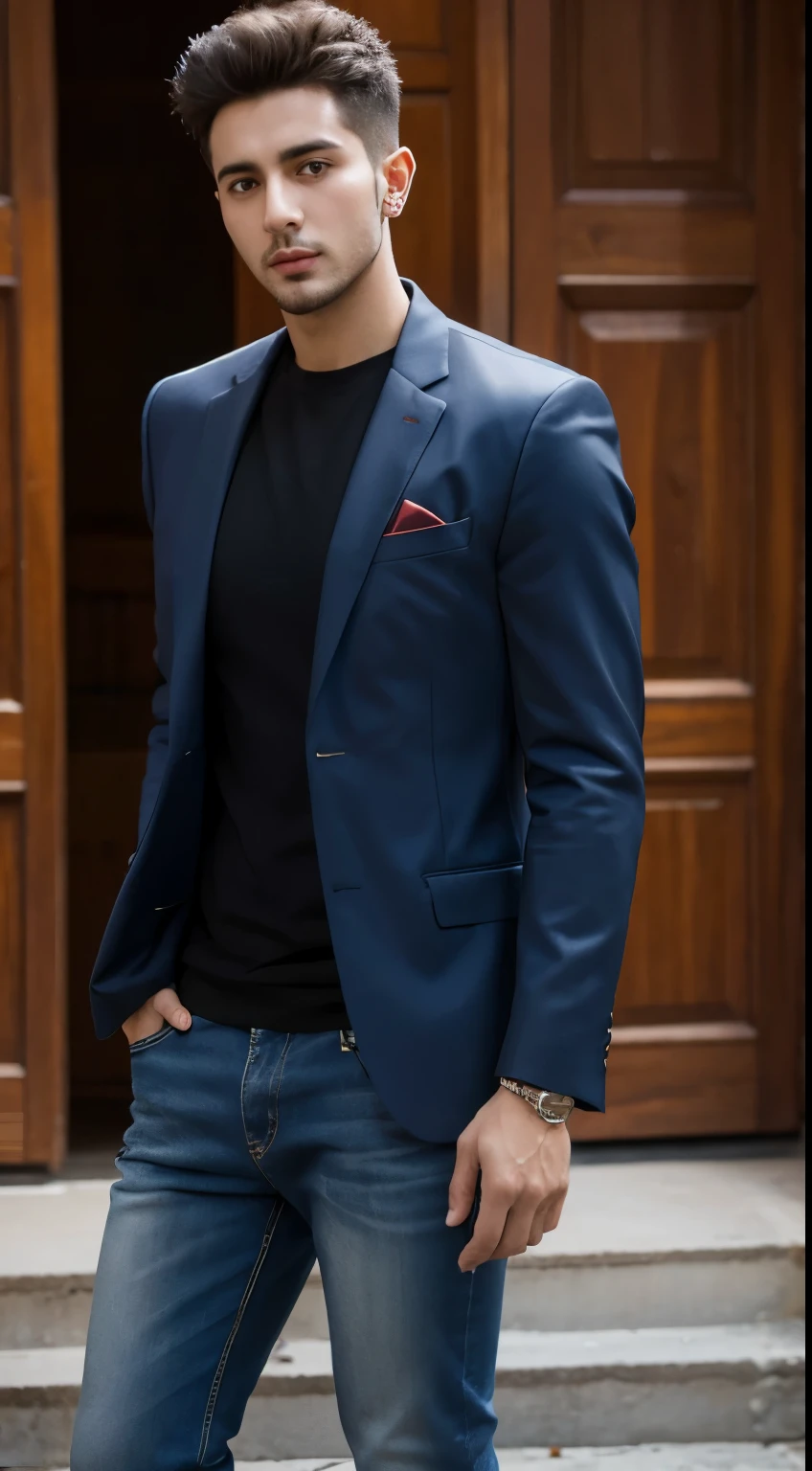 A young handsome guy name Samer with spiky hair a temperamental cool and flirtatious guy standing alone
