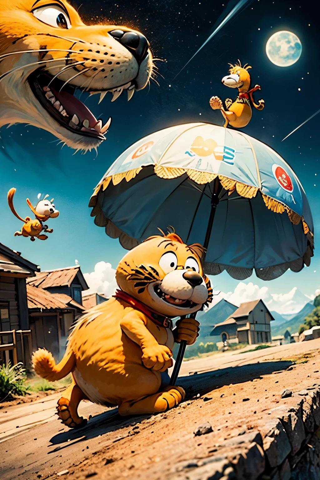 (Full Body Poses, High Detail), Two iconic cartoon characters interact, Garfield the cat with a grumpy expression, Snoopy with a cheerful and hilarious caricature face, Reaction temperature contrast - Garfield looking hot and irritated, Snoopy looking cold and amused, Pixar and Disney studios collaboration, Animated illustration brought to life by ChrisWaikikiAI, Close-up focus on the characters' faces, Blurred background creating a light haze effect, Ultra-detailed description of Garfield's curved body and Snoopy's fluffy ears and coat.

Garfield, with his snout scrunched up