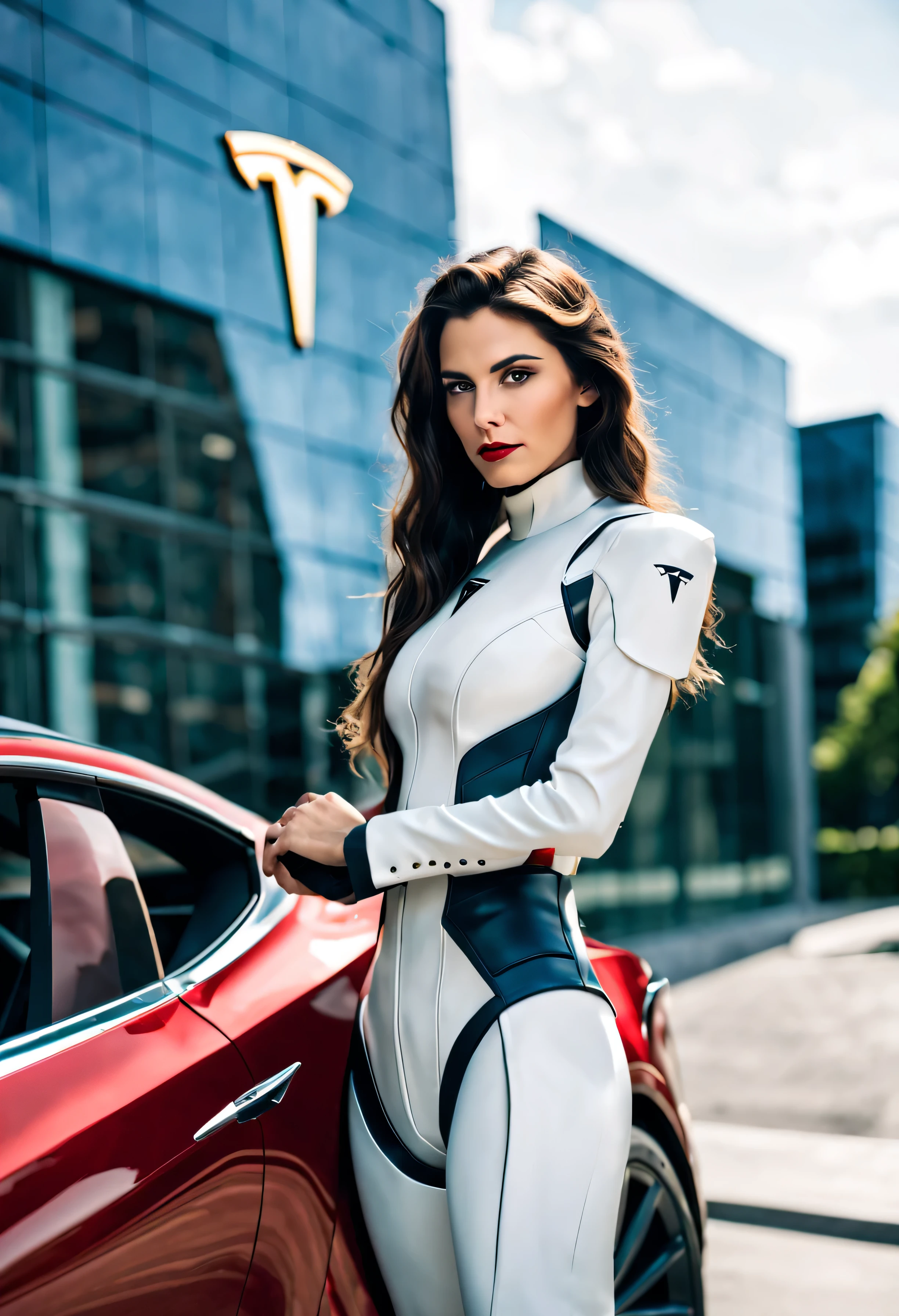 masterpiece, 1 extremely beautiful girl in a fashionable sexy Tesla outfit, at the Tesla headquarters next to a Tesla robot, the girl is 20 years old, detailed eye, brunette with blue undertones, curve cut hairstyle, top-quality, high resolution (Realistic ity: 1.4) tall ( 5 ft 9), skinny, fit, tanned, beautiful hands, long legs, tanned, detailed blue eyes, cinematic lighting, european beauty, italian, super beauty, beautiful skin, (A hyper-realistic). (8K). (detailed). (beautifully detailed eyes), (ultra-detailliert), (wall-) (Natural smile), beautiful white teeth, very beautiful hair. A detailed face, bright lighting, professional lighting. (The costume fashionable sexy Tesla outfit, at the Tesla headquarters next to a Tesla robot). Extremely realistic photo. (((photorealistic))). ((( ffashionable sexy Tesla outfit, at the Tesla headquarters next to a Tesla robot in a Tesla environment))). detailed hands. each hand has 5 digits, the digits have to be as long as a digit should be. each digit needs to have a nail. (((fit girl))). ((( fashionable sexy McDonalds outfit ))). 35mm, F/2.8, insanely detailed and intricate, character, hypermaximalist, elegant, ornate, beautiful, revealing, appealing, attractive, hyper-realistic, super detailed, popular on Flickr. 35mm
