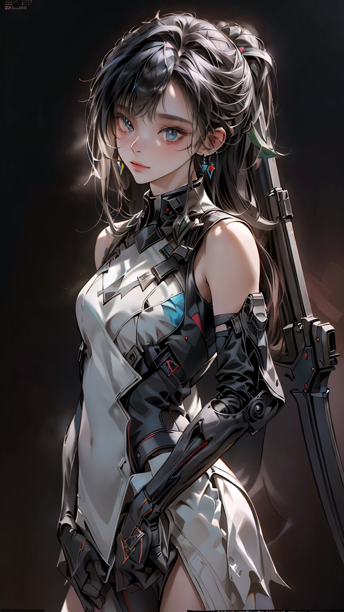 ((highest quality)), ((masterpiece)), (detailed:1.4), 。.。.。.3D, beautiful cyberpunk woman image,nffsw(high dynamic range),ray tracing,NVIDIA RTX,super resolution,unreal 5,Scattered beneath the surface,PBR texturing,post processing,anisotropic filtering,Depth of bounds written,maximum clarity and sharpness,multilayer texture,Albedo and specular maps,surface shading,Accurate simulation of light-matter interactions,perfect proportions,octane rendering,two-tone lighting,wide aperture,Low ISO、White balance、Rule of thirds、8K students、((holding an assault rifle))