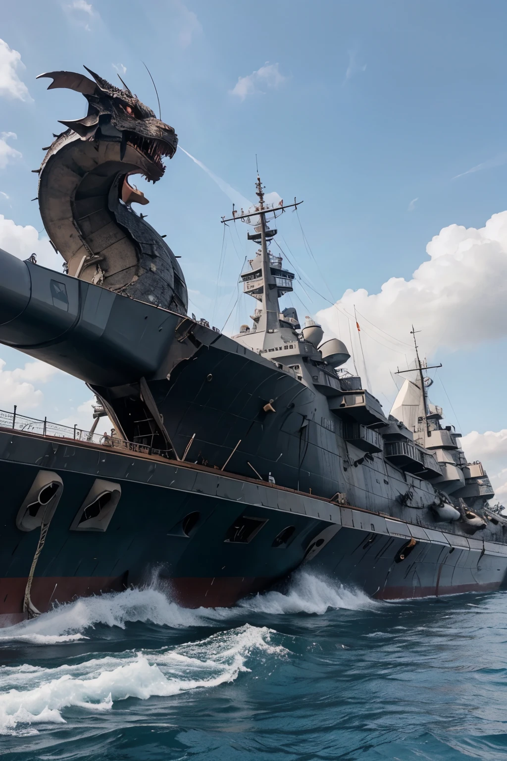 create an image of a battleship destroyed the dragon