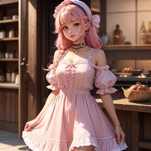 Femme Curry au hanche large style animé girly rose