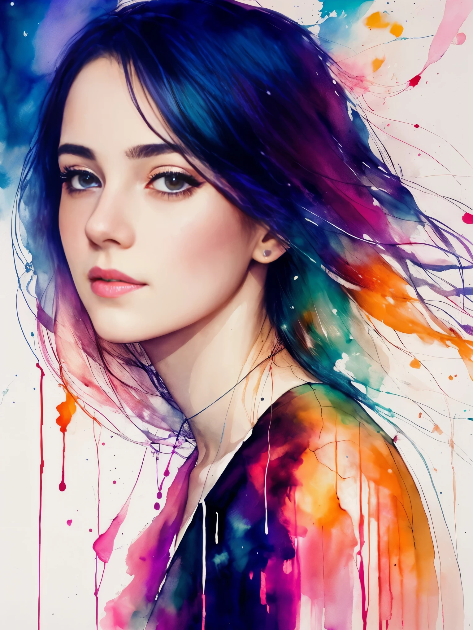 a painting by mse a woman by agnes cecile, luminous design, pastel colours, ink drips, autumn lights