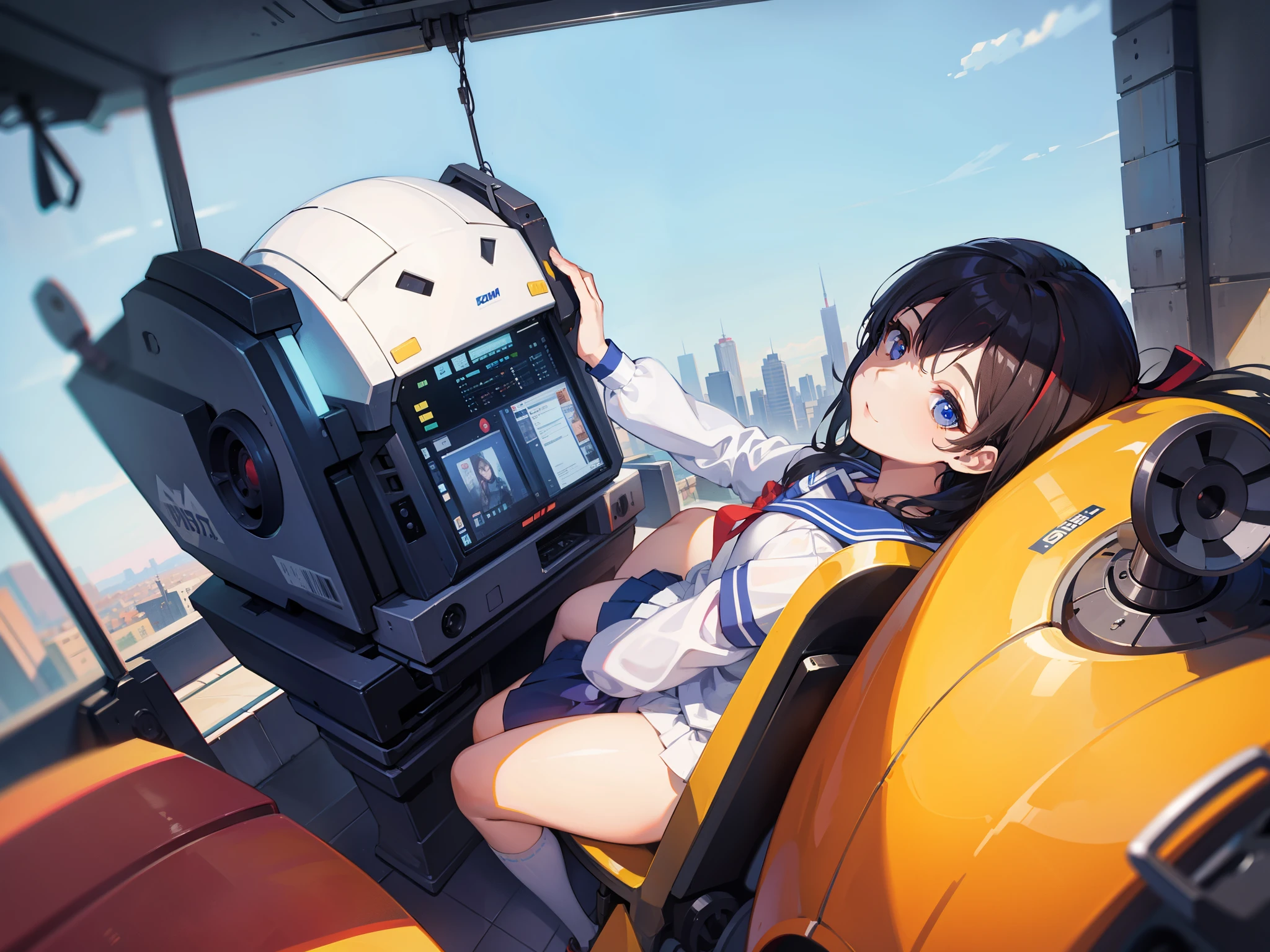 1 girl sitting in robot