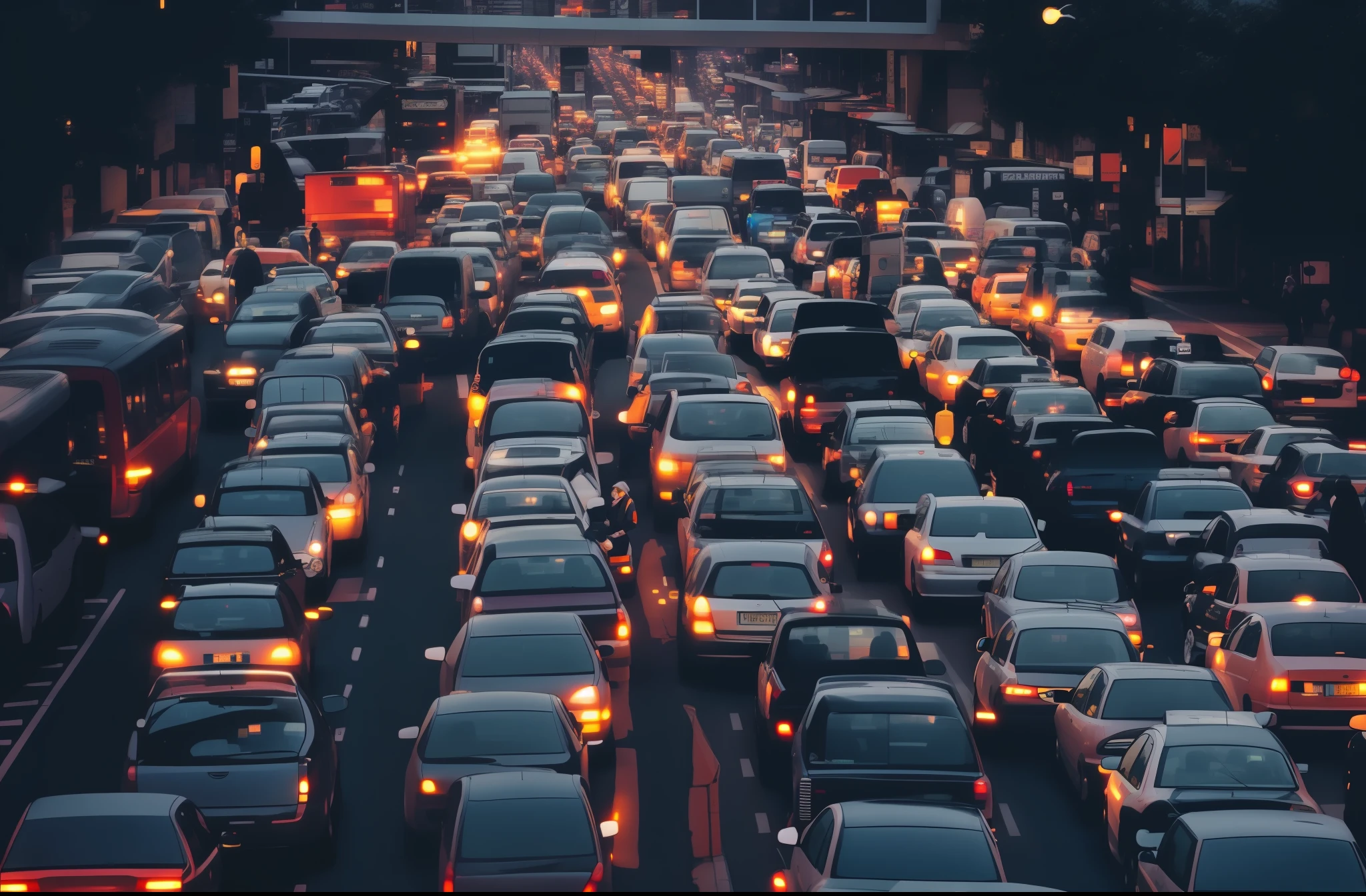 crowded streets, car, bustling city,Crowded city, rectangle, elaborate composition,night,Blue tones