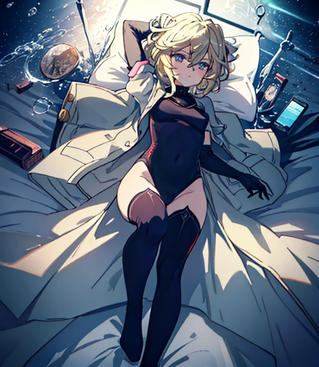 highest quality,sleep on your back in bed,Crab crotch,show me your boots,thigh high boots,leotardチラ見せ,glove,elegant, 1 girl, leotard,body suit,cute, blushed, looking at the viewer, from below, prison,blue eyes, beautiful eyes, beautiful background, particles of light, Light of the sun, dramatic lighting, outside, shiny, realistic, table top, highest quality, Super detailed, get used to it, scenery, beautiful and detailed eyes, thin hair,full body shot,