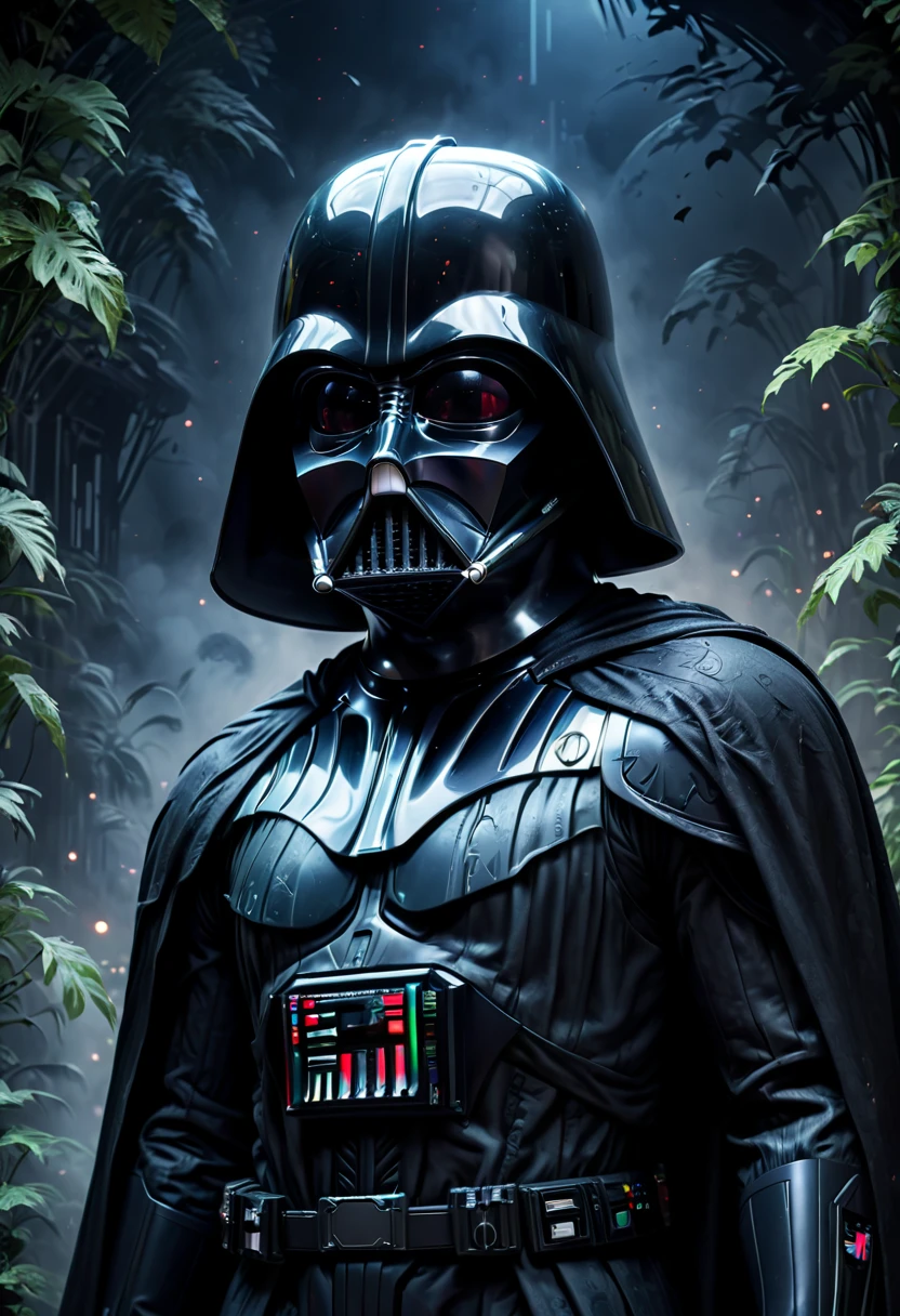 Darth Vader blending into the dark night background, blending into the environment, enhance, intricate, (best quality, masterpiece, Representative work, official art, Professional, 8k)