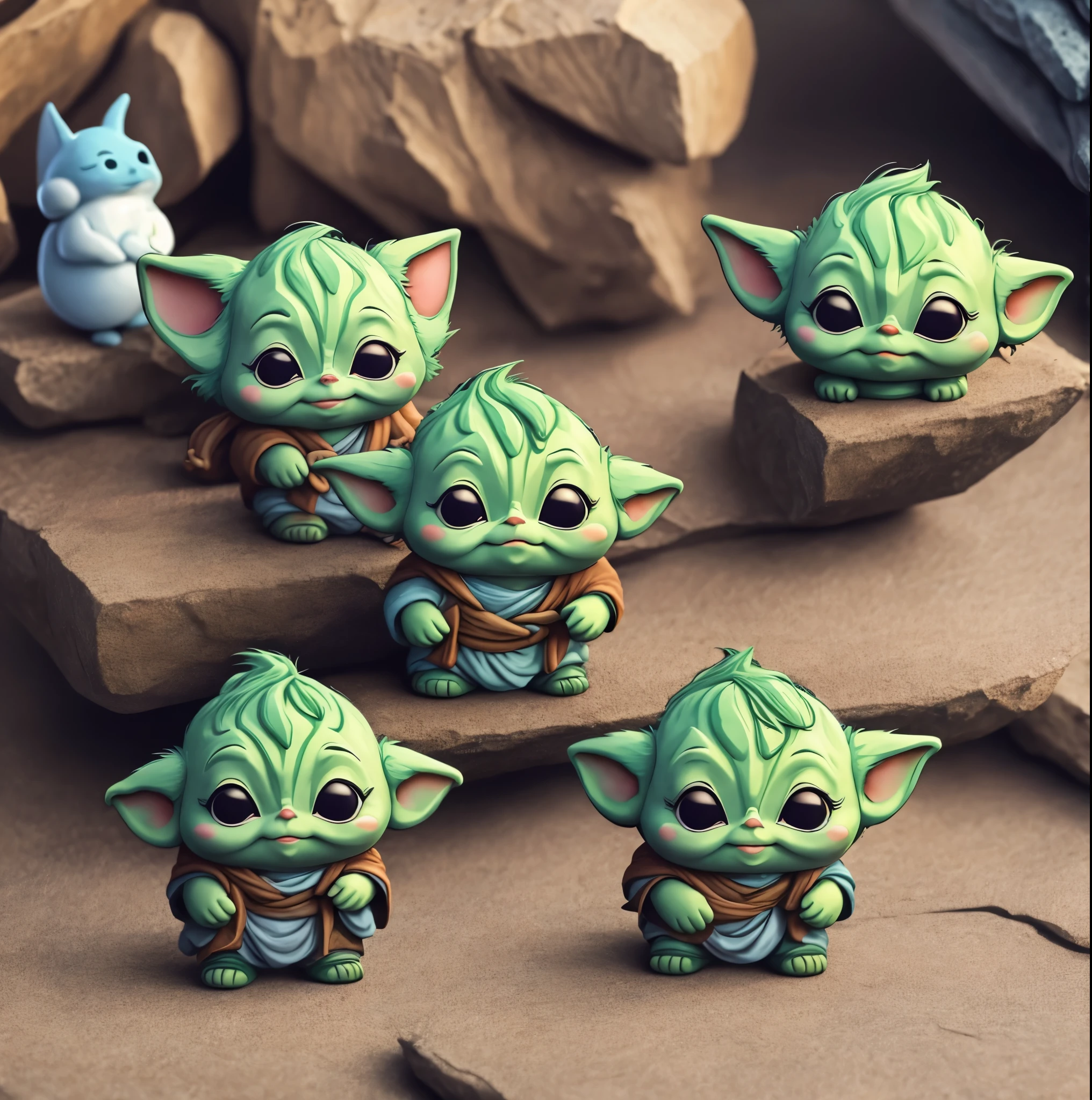 Yoda encima de uma montanha, Studio Ghibli, roupa comprida, adesivo, highres, olho grande, standing, fofo