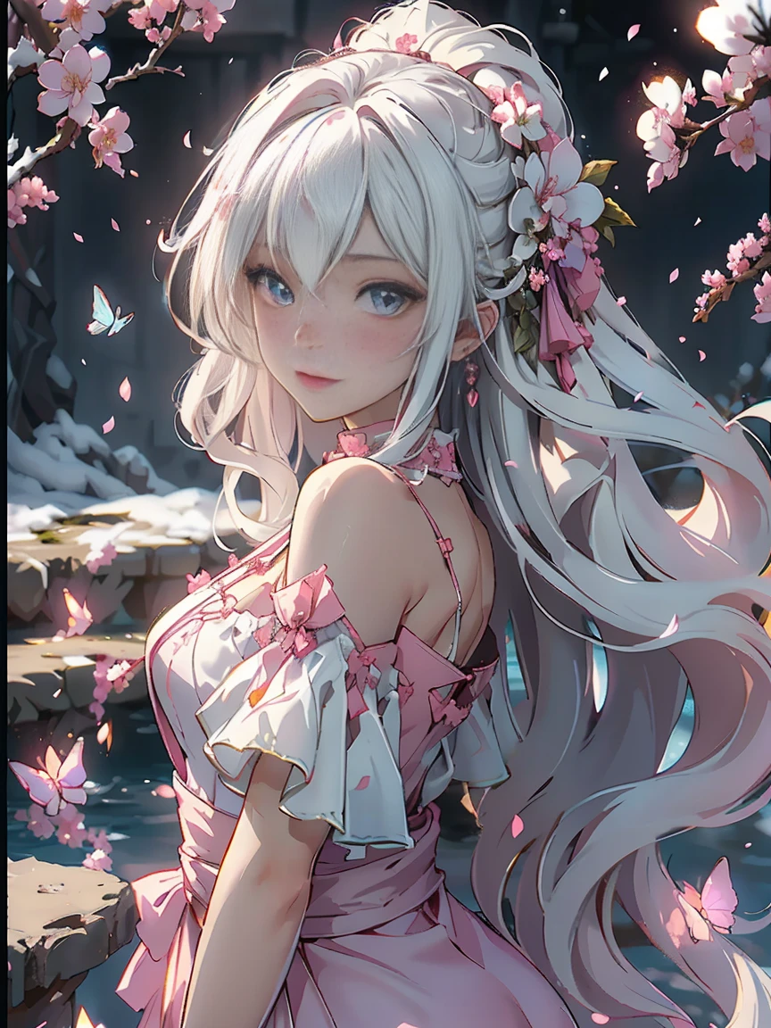 ((best quality)), ((master piece)), (detailed:1.4), beautiful cyberpunk woman image,HDR(high dynamic range),ray tracing,NVIDIA RTX,super resolution,fantasy 5,Scattered beneath the surface,PBR texture,Post-processing,anisotropic filtering,Depth of bounds written,Maximum clarity and sharpness,multilayer texture,Albedo and specular maps,surface coloring,Accurate simulation of honey-material interactions,perfectly proportioned,Rendering with Octane,two color light,Large Diameter,Low ISO,White balance,rule 3 points、8K raw data、Beautiful bright blue pupils,off shoulder clothes,fine student,delicate face and eyes,long eyelashes,blush,delicate and fluffy hair,pink lip,Pure,cute face,sweet girl,artistic sense,casual wear,Advanced Sense,butterfly,cherry blossom petals,beautiful hair accessories,long hair and waist,hair blowing in the wind,Snow-white fox ears,curly,Snow-white fluffy tail,positive light,The light from the rear window is backlit.