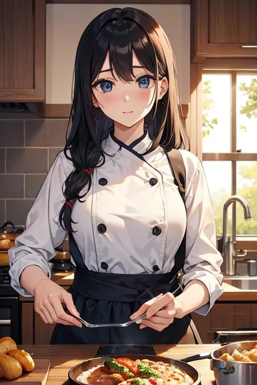 cooking、beautiful mature woman、attractive woman、beautiful eyes、backwards