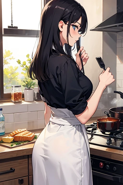 score_9, score_8_above, score_7_above, fountain_cheered up, 1 chico, 1 girl, The woman is smiling, , The girl's back is against the wall., in a kitchen, grab the ass, evening, Business suit, kissing gently, High resolution