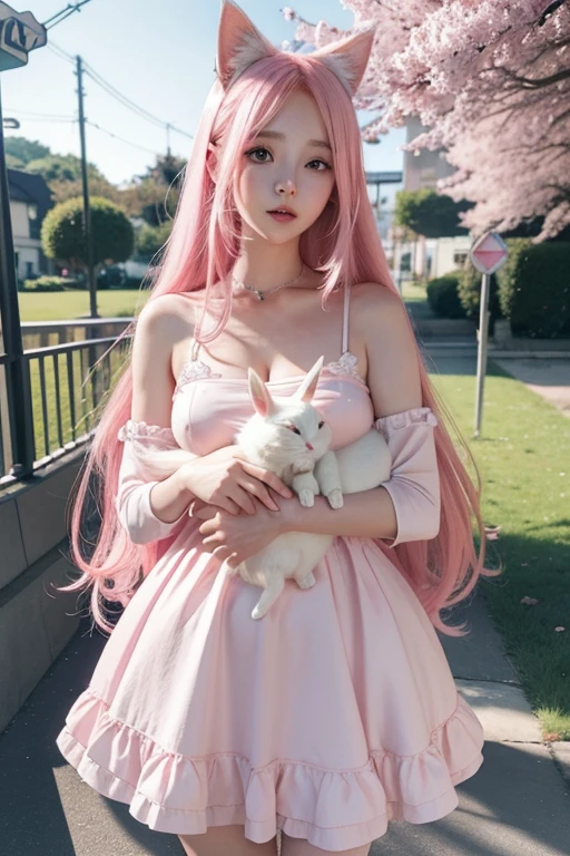 anime girl with long pink hair holding a white rabbit, cute anime waifu in a nice dress, anime art wallpaper 8 k, anime wallaper, anime style 4 k, anime art wallpaper 4 k, anime art wallpaper 4k, beautiful anime style, beautiful anime girl, anime girl with long hair, very beautiful anime cat girl, cute anime girl, anime wallpaper 4k