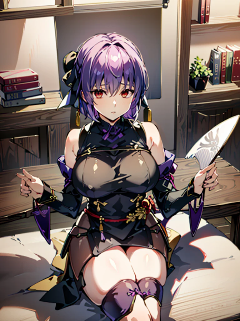 (table top, highest quality:1.3)
doa ayane, 1 girl, alone, chest, short hair, large chest, thighs thighs thighs, bare shoulders, arms, sword, head band,(Inside a futuristic research facility),hypnorolla,
empty eyes,